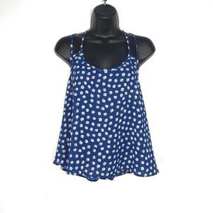 Blue Daisy Print High Low Halter Tank Top
